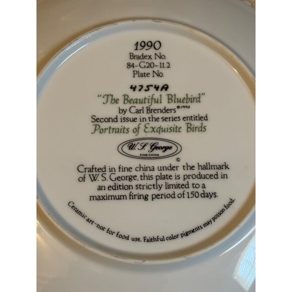 Vtg Portraits of Exquisite Birds The Beautiful Bluebirds Bradex Collector Plate - Picture 7 of 8